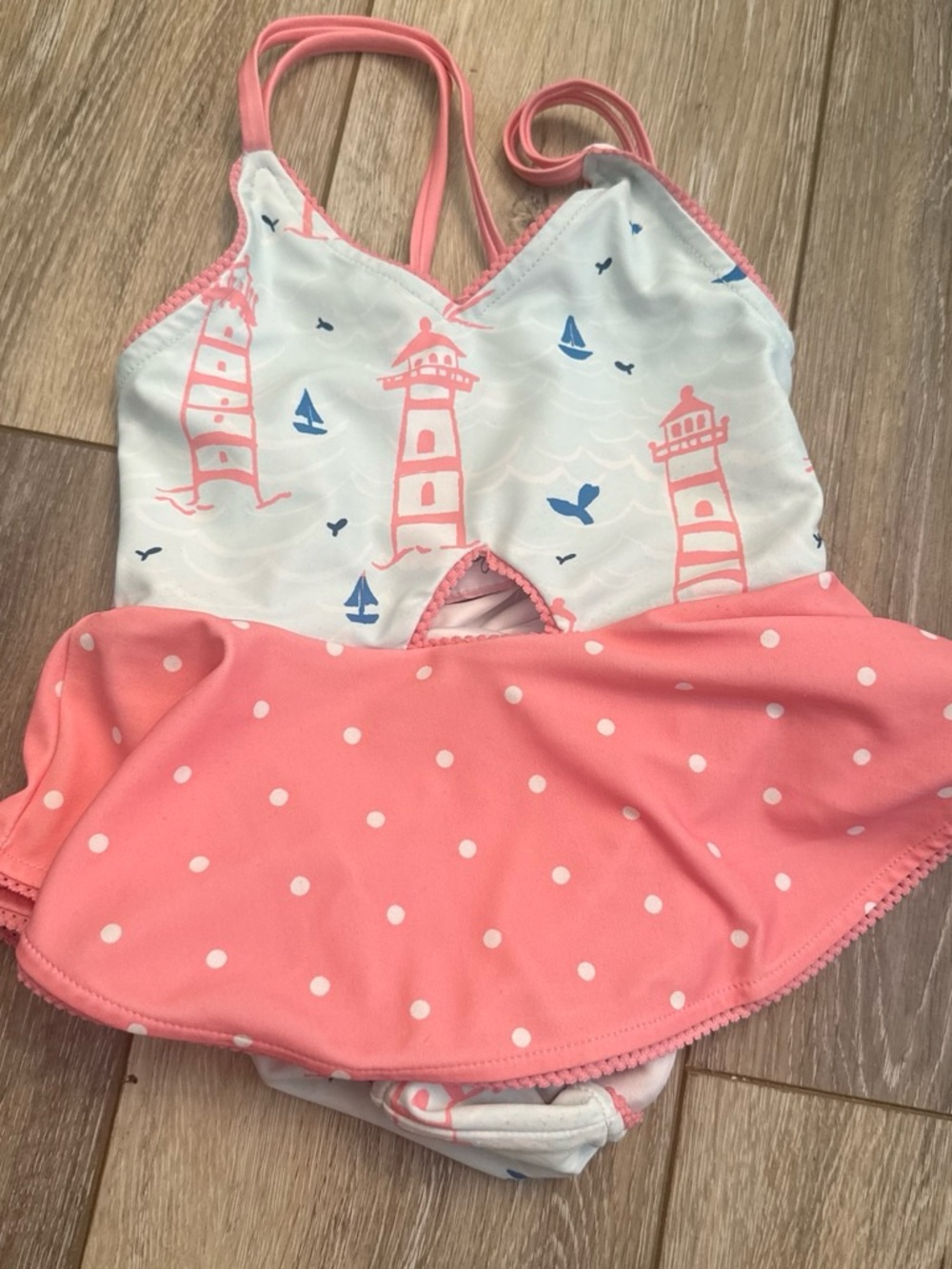 SweetHoney Kids One-Piece Swimsuit in Pink and White with Nautical Print